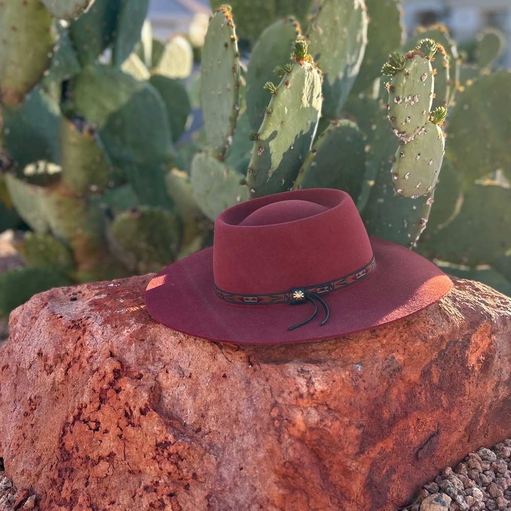 Vintage Beaver Brand Fur Felt Western Hat Rust Red Festival Cowboy Hat 6 7/8 USA